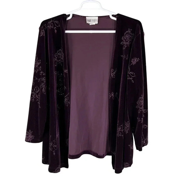 VTG S.L. Fashions Womens 20W Plum Kimono Cardigan Velvet Blazer Open Front Boho - Picture 5 of 15